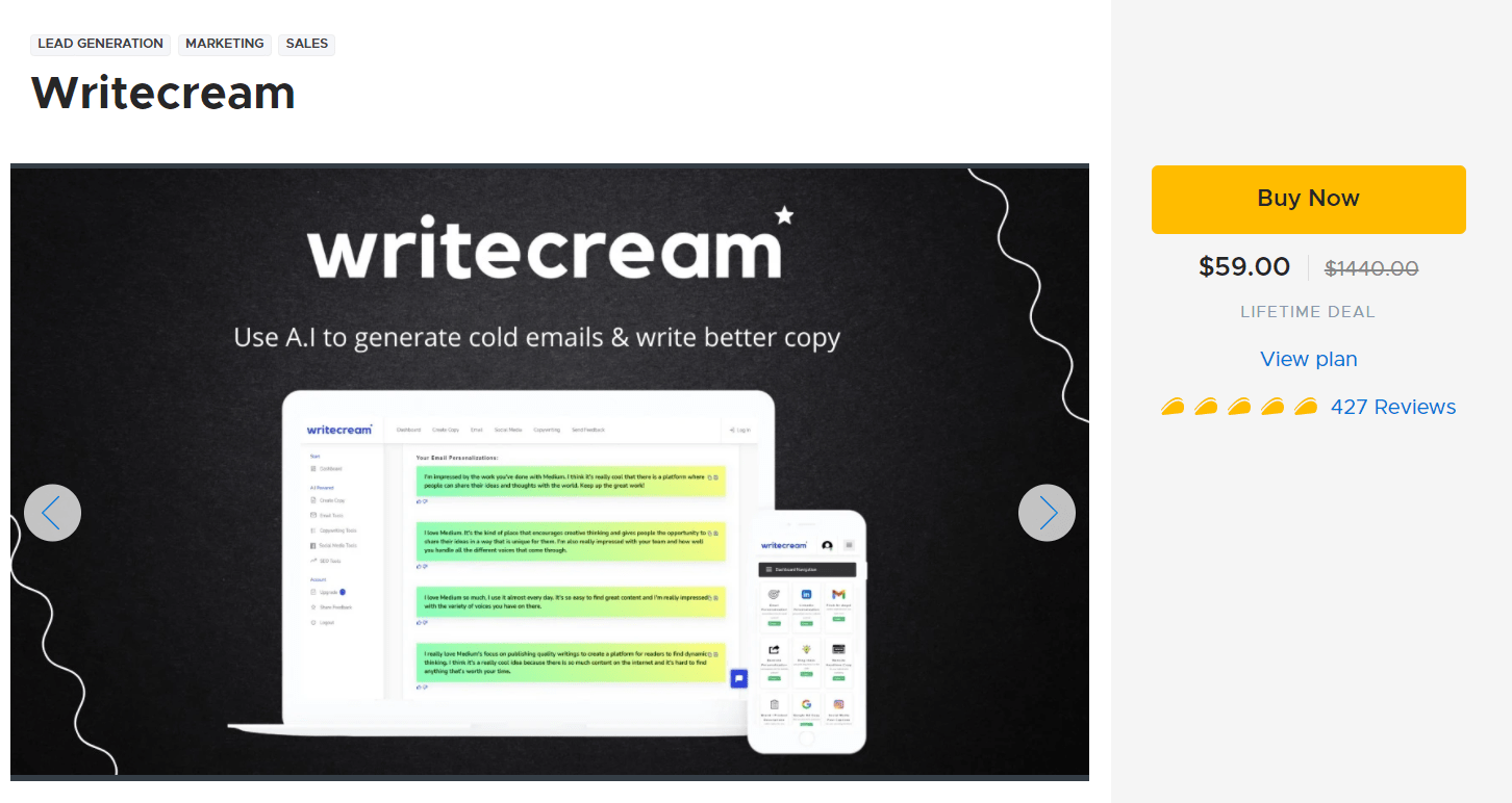 Writecream Lifetime Deal 2023: One time purchase just $59